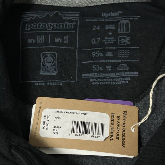 Patagonia Hoodie Mens S Black Fitz Roy Horizons Uprisal Outdoor Activewear Hike - Picture 6 of 14